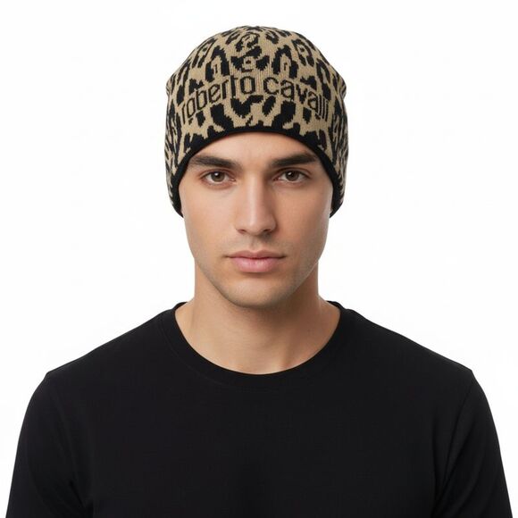 Roberto CavalliESZ026 03506 Camel Jaguar Beanie Hat